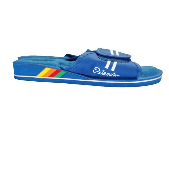 Vintage 80s Terry Lined Slides Size 8 Blue Rainbow Detail Islander - Picture 3 of 10